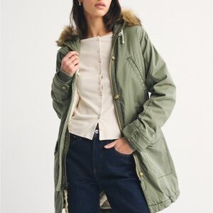 Abercrombie & Fitch Olive Utility Jacket with Fur Trim
